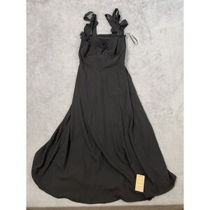 New SHEIN Dress Womens Medium Black Long Slit Tie Straps Stretch Back